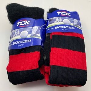 2 Pairs European Striped Soccer Socks Fold Down Top Futbol Size Medium